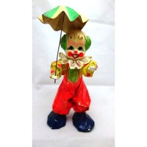 Paper Mache Clown Figurine with Umbrella - Creepy - Take a look - Halloween